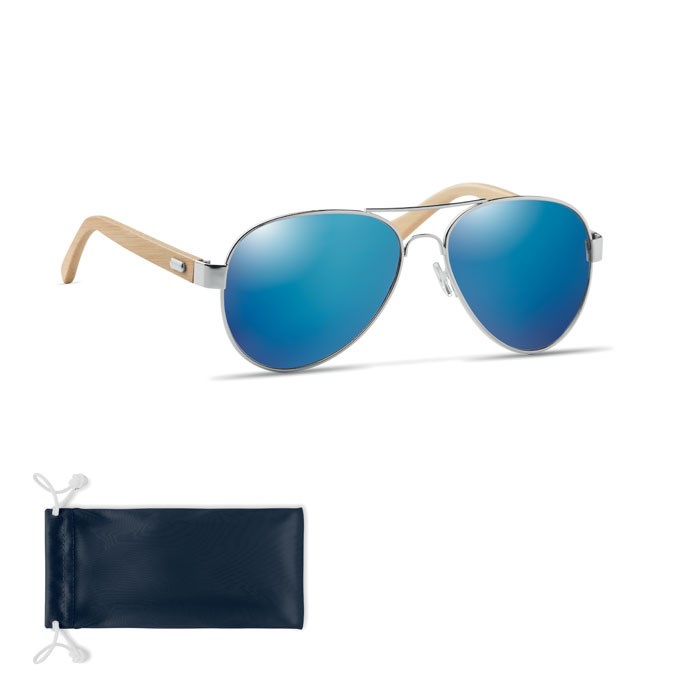 HONIARA - Bamboe zonnebril met hoesje - Blauw
